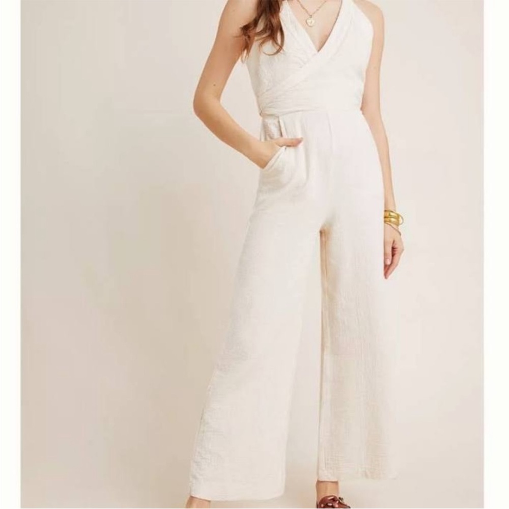NWT Anthropologie Demi Cream Textured Jumpsuit - Picture 3 of 7